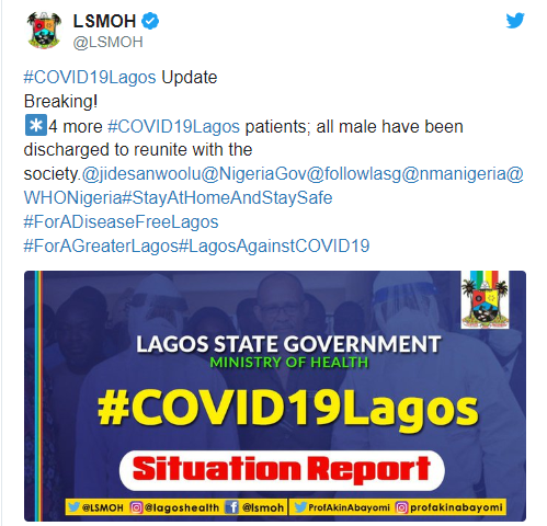 COVID-19: Four patients discharged in Lagos