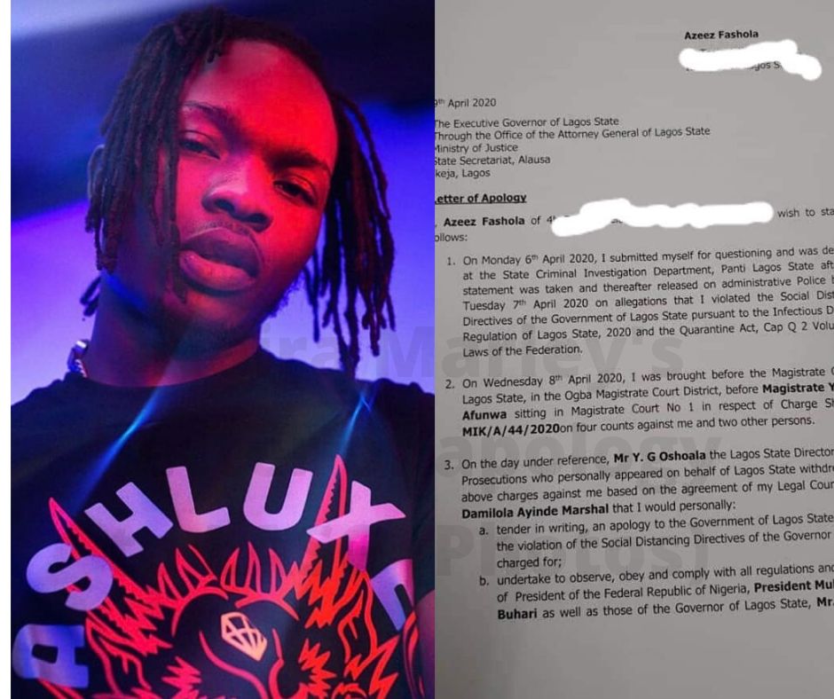 Naira Marley's letter of apology to LASG (Photos)