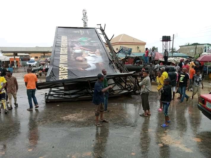 One dead as billboard falls in Abia (Photos)