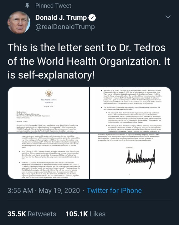 Read Trump's letter to WHO DG, Tedros Adhanom