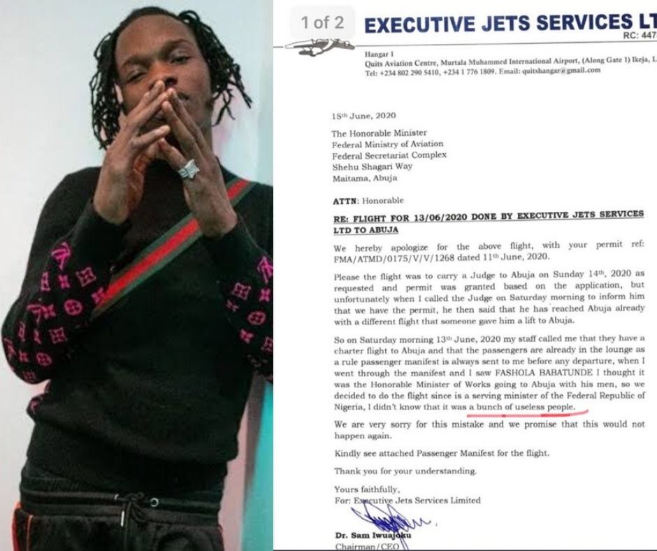 Naira Marley reacts to Execujet's letter calling him 'useless'