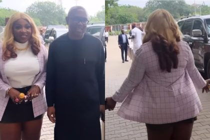 Nigerians slam actress for wearing short skirt to meet Peter Obi
